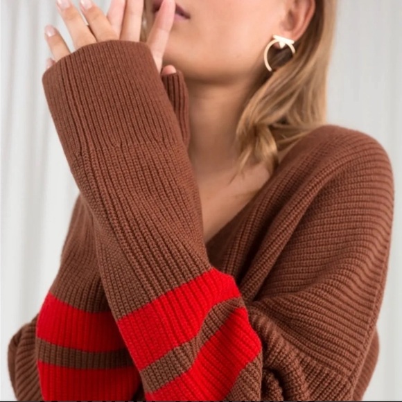 & Other Stories Brown and Red Striped Oversized Sweater - M - Picture 2 of 8